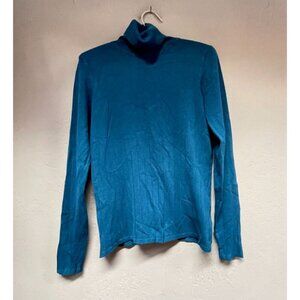 Lole Women's Medium Blue Green Ribbed Turtleneck Top Stretch  Long Sleeve Shirt